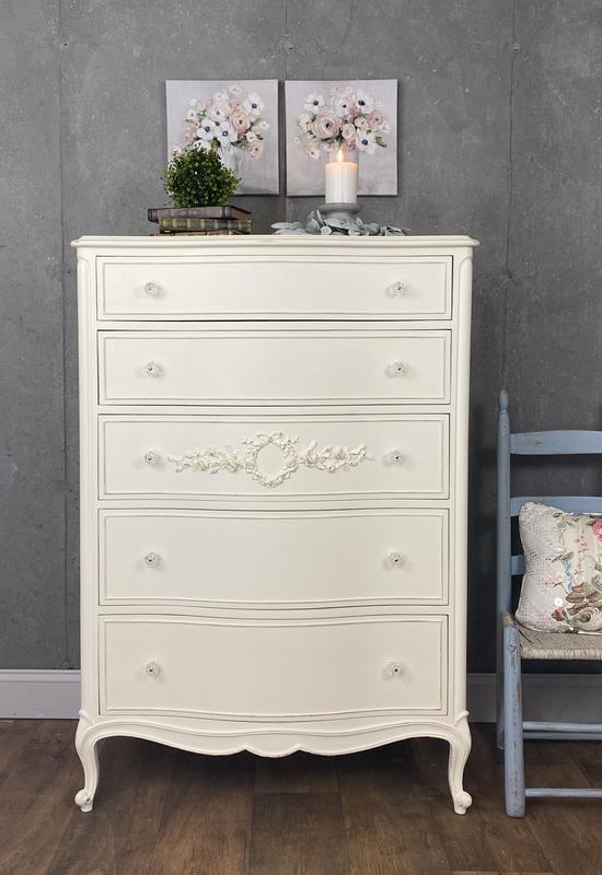 white painted vintage dresser with roses