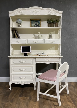 French provincial desk with bookcase top white