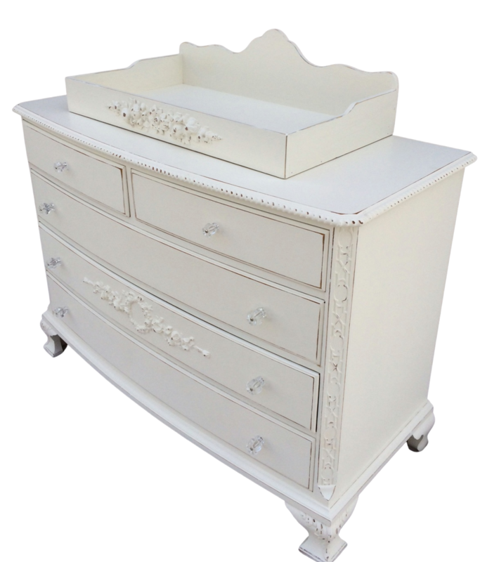 white painted dresser with baby changer top