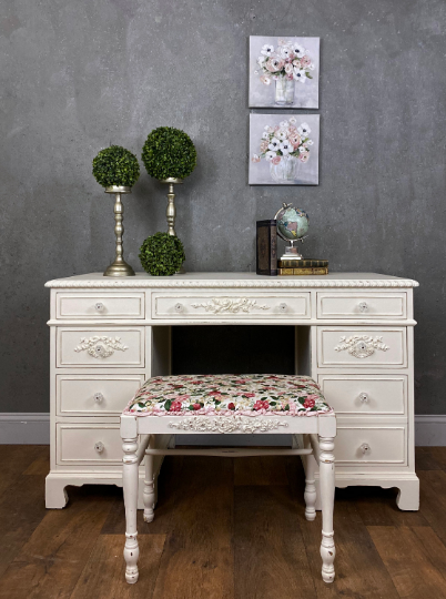 Double bank desk shabby chic with roses