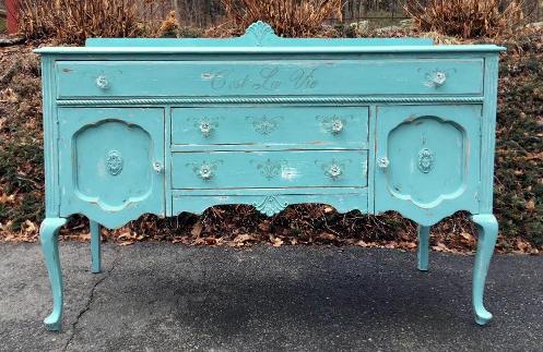 Sideboard French stencils teal